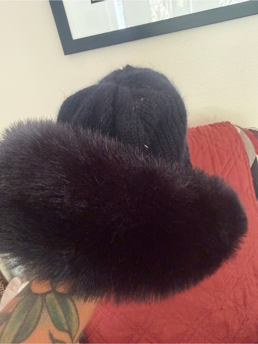 Vintage black Faux Fur Trim Knit Winter Hat - Women - Picture 4 of 6